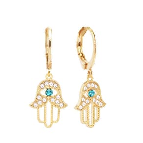 Brinco De Argolinha Mão De Fatima Folheado A Ouro 18K