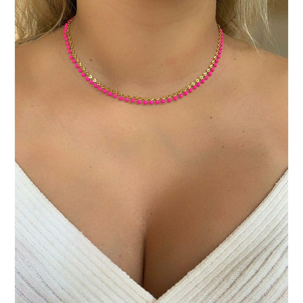 Choker Resina Pink Folheado A Oro