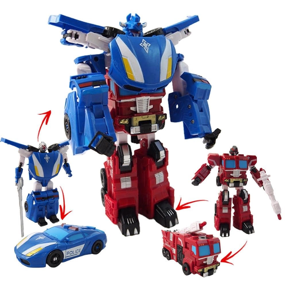 Brinquedo Transformes Vira Robô Policia + Bombeiro 2 em 1