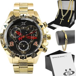 Relogio Masculino Aço Dourado Caixa Pulseira Analogico