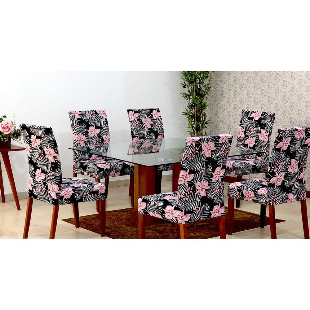 Capas De Cadeira 06 Lugares Floral Rosa