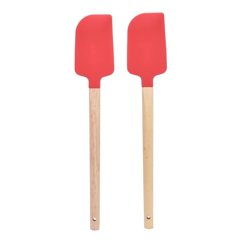 2 Espátulas Em Silicone Vermelha Com Cabo Em Madeira Kenya