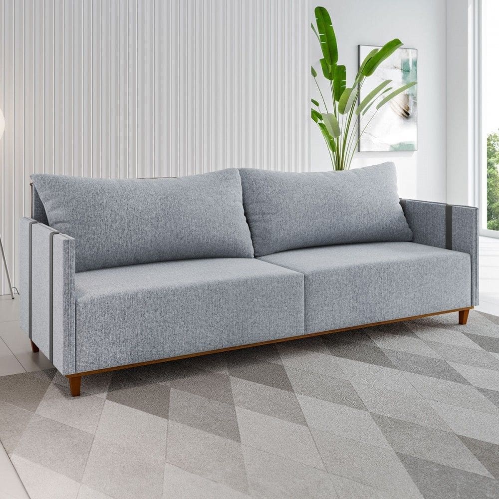 Sofá 3 Lugares Living Linho Inox - Viero Móveis