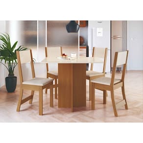 Mesa de Jantar com 4 Cadeiras Talita OffWhite com Freijó  - Rede Móveis
