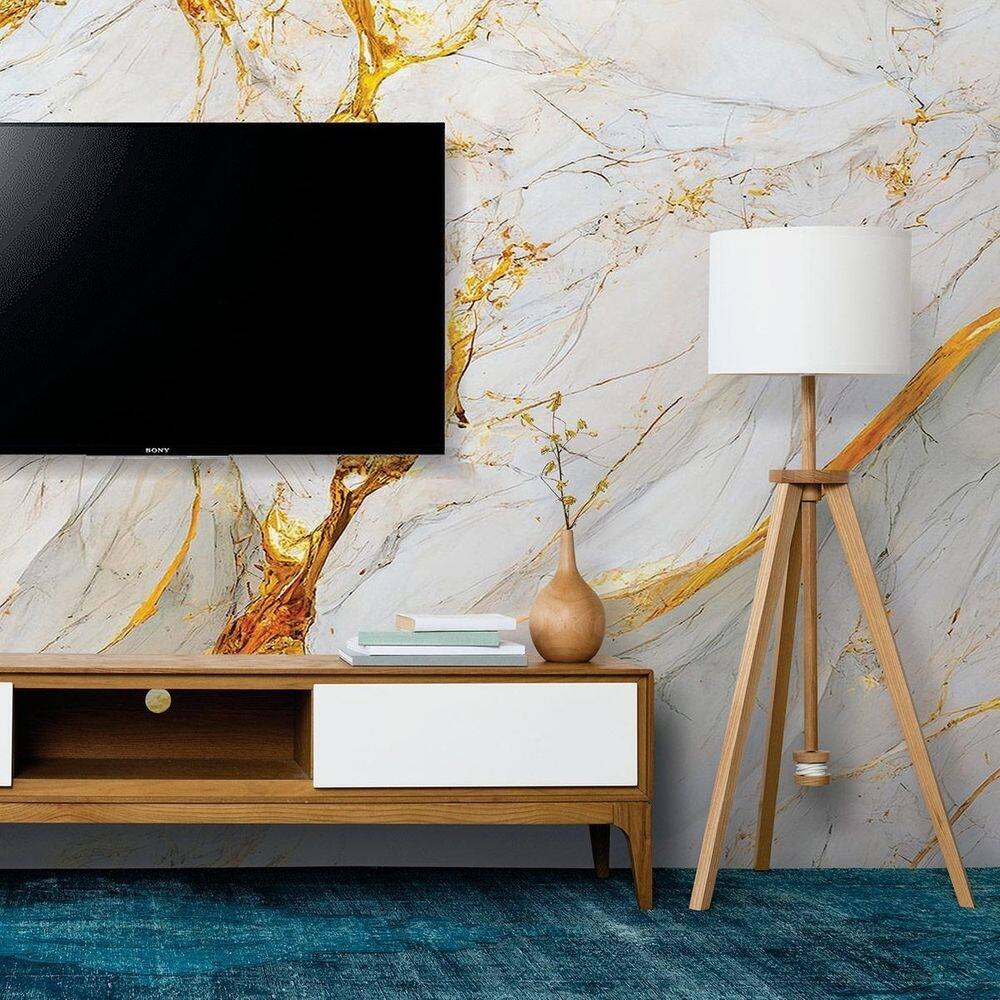 Papel de parede painel 3d mármore branco amarelo 3,5m