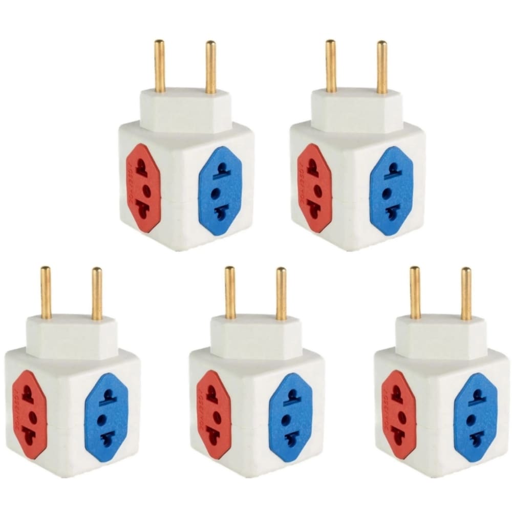 Kit com 5 Adaptador De Tomada Benjamim Power Cubo Com 4 Entradas Multiplicador de Tomadas 10A 20A T - Bivolt 110v 220v