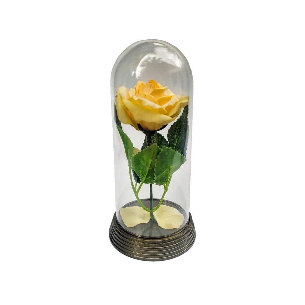 Linda redoma com rosa amarela, inspirada na a rosa encantada