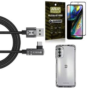 Kit capinha moto g82 + cabo em l tipo c hs180 + película