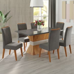 Mesa de Jantar 6 Lugares Brotherhood com Vidro Grafite - Panorama Móveis