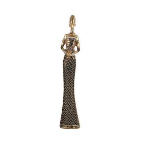 Figura Decorativa Mulher Africana com Flor de Resina 50cm BravaDecor