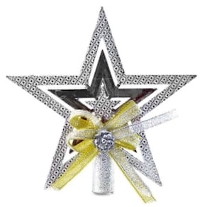 Ponteira estrela c/ laço 15cm prata - tecido