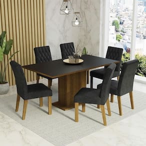 Sala De Jantar Mesa Tampo De Madeira 6 Cadeiras Rustic-preto-oxford Hanna Madesa