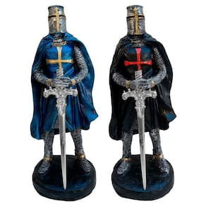 Kit 2 Cavaleiros Templarios Medievais Azul e Preto Resina