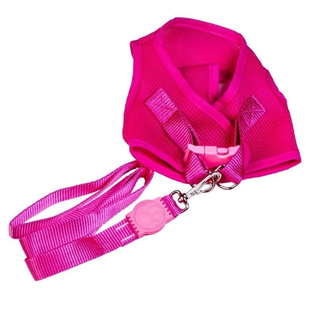 Coleira peitoral com guia para cachorro rosa p