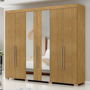 Guarda-Roupa Casal Ita 6 Portas 2 Gavetas com Espelho Marrocos/Marrocos Ripado - Mx Móveis