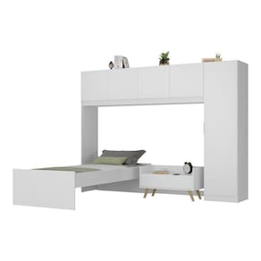 Cama De Solteiro Com Colchão/guarda Roupa/mesa De Cabeceira Retrô Dublin Multimóveis Mp4037 Bca/nat