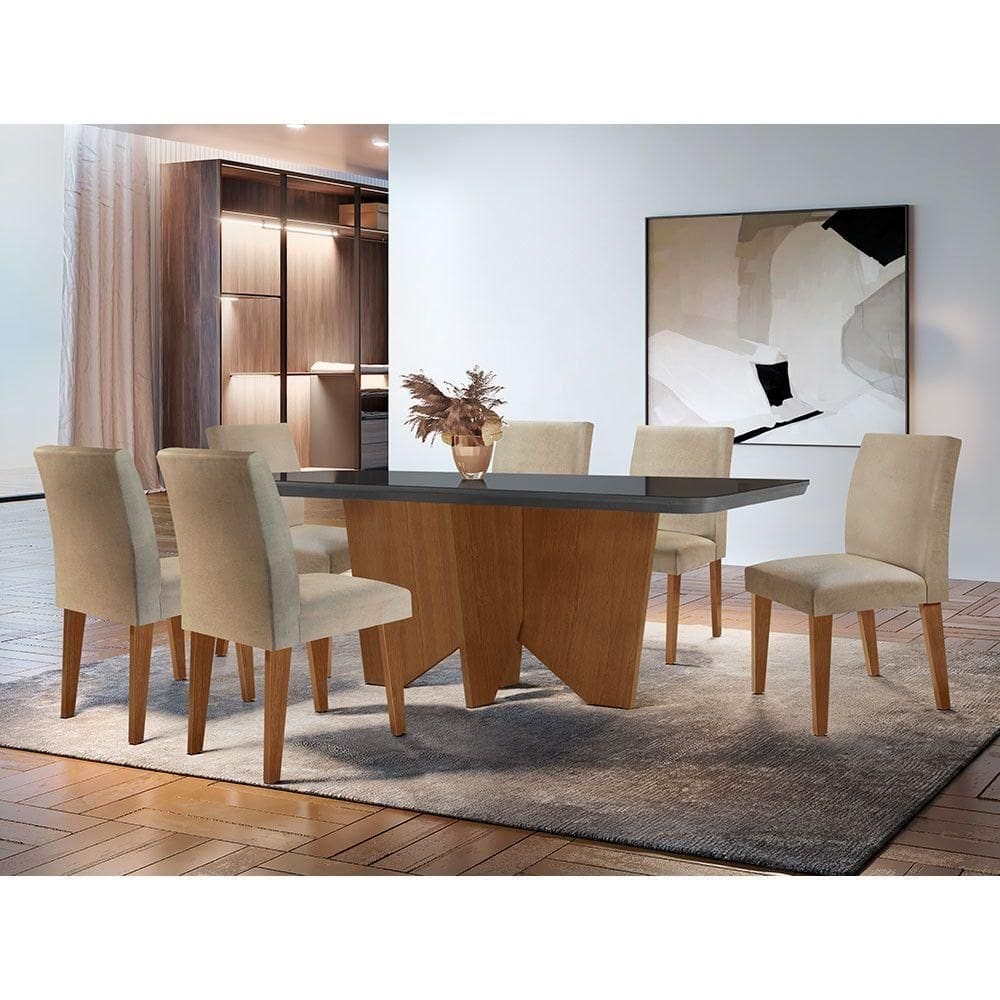 Sala Jantar Mesa Evora Canto Copo 6 Cadeiras Rufato
