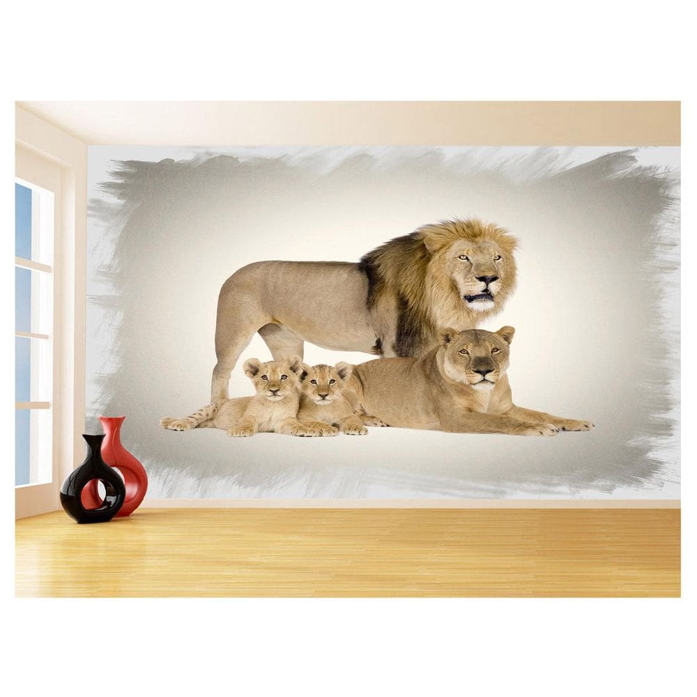 Papel De Parede Animais Leão Família Filhotes 3,5M Anm466