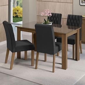 Conjunto Sala De Jantar Mesa Tampo De Vidro 4 Cadeiras Rustic/oxford Celina Madesa