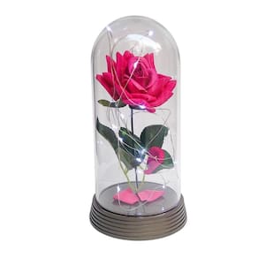 Luminária a rosa encantada pink 20 cm base ouro frio