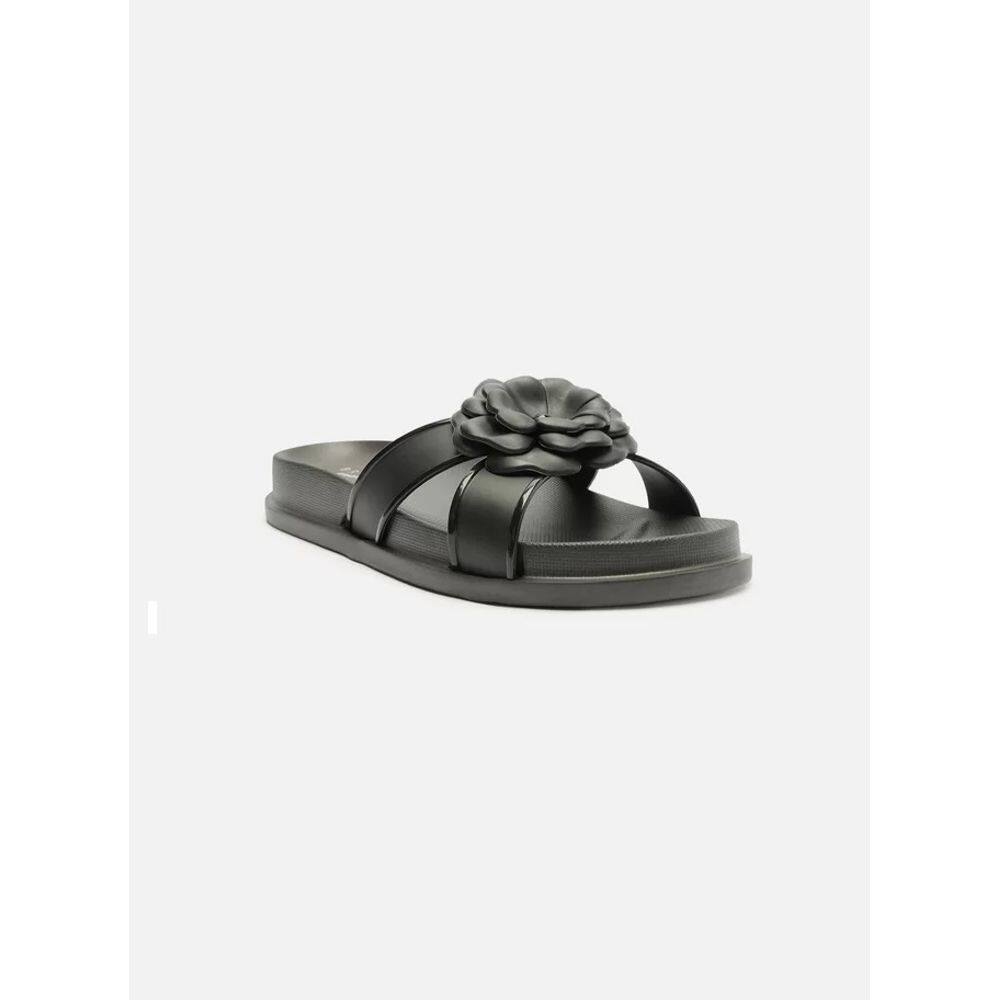 Slide Preta Flores Lara Brizza Arezzo Feminino