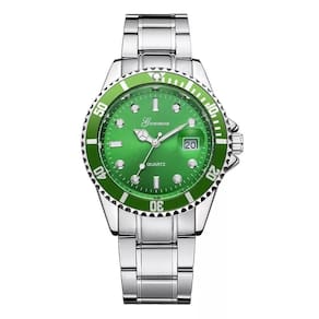 Relógio masculino prata luxo verde com caixa