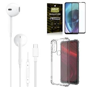 Capa moto g71 + fone de ouvido tipo c + película 3d