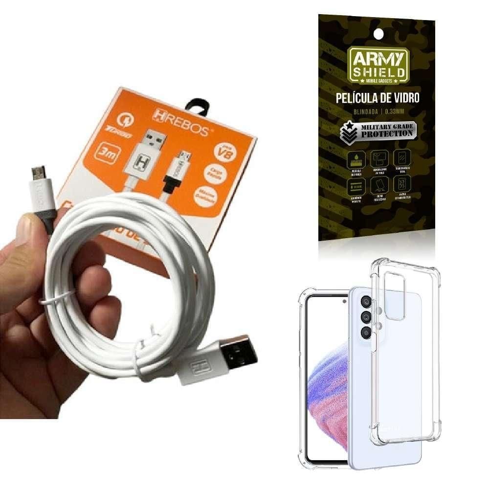 Kit capinha samsung a53 com cabo turbo e película de vidro