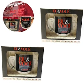 Kit 2Un Caneca Preta Porcelana 300Ml Café Eu E Você Dizeres