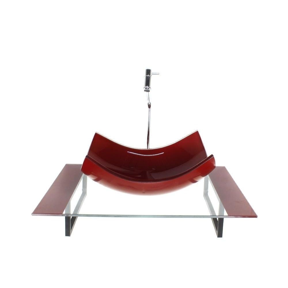 Kit cuba vidro retangular curvada tampo 60cm vermelho cereja