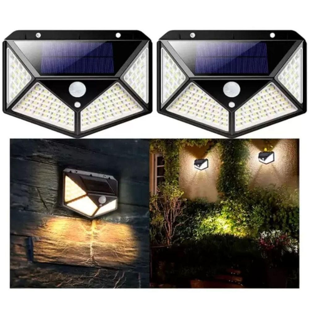 Luminária Solar 100 Leds Para Muro Prova D`Água