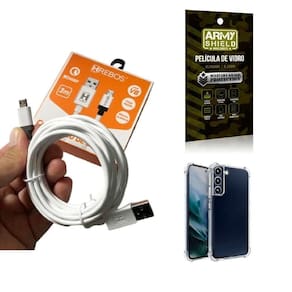 Kit capinha samsung s23 + cabo 3 metros + película 3d