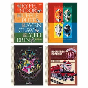 Kit 4 cadernos harry potter arame capa dura com adesivo