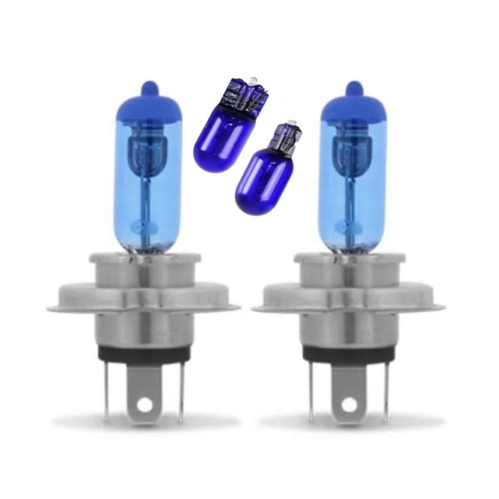 Kit lâmpada h4 12v alto/baixo pingo t10 azul super branca