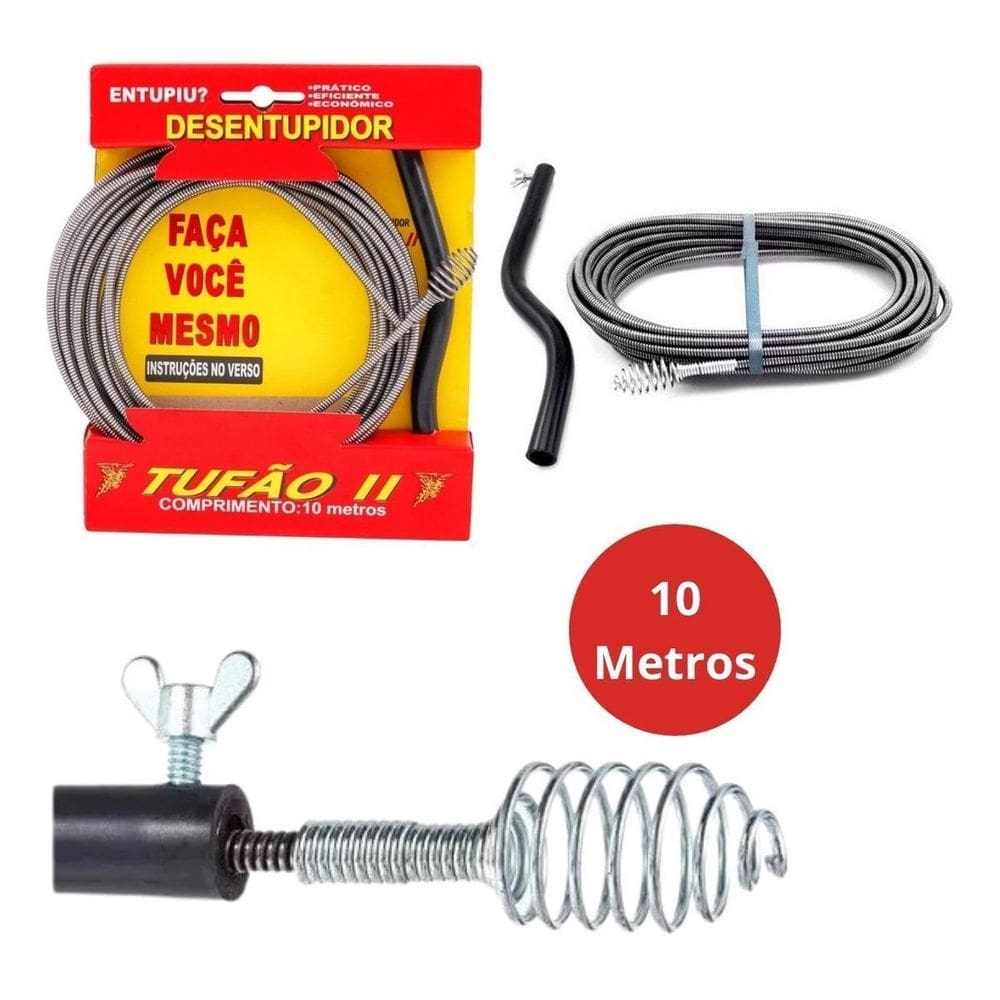 Desentupidor Tufão Aço 10M Ralo Pia Tanque Cozinha Banheiro
