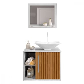 Gabinete com Cuba e Espelheira Baden Branco Pintura Ripado Bechara
