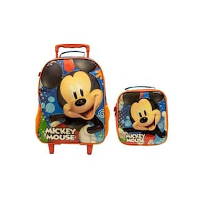 Kit escolar mickey mochila de rodas + lancheira térmica