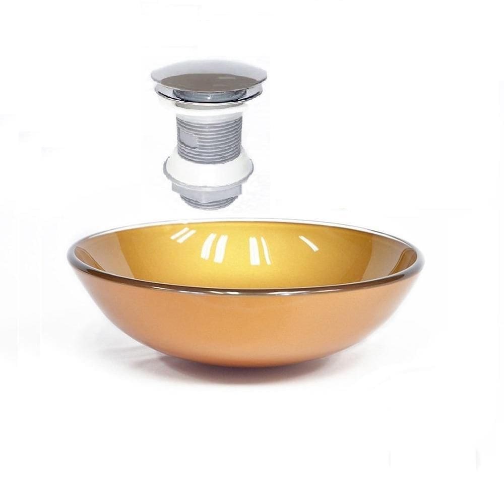 Cuba de vidro redonda 31cm dourado real + válvula
