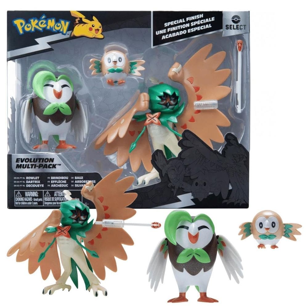 Boneco Pokemon Rowlet Dartrix Evolução Multipack Sunny 3544