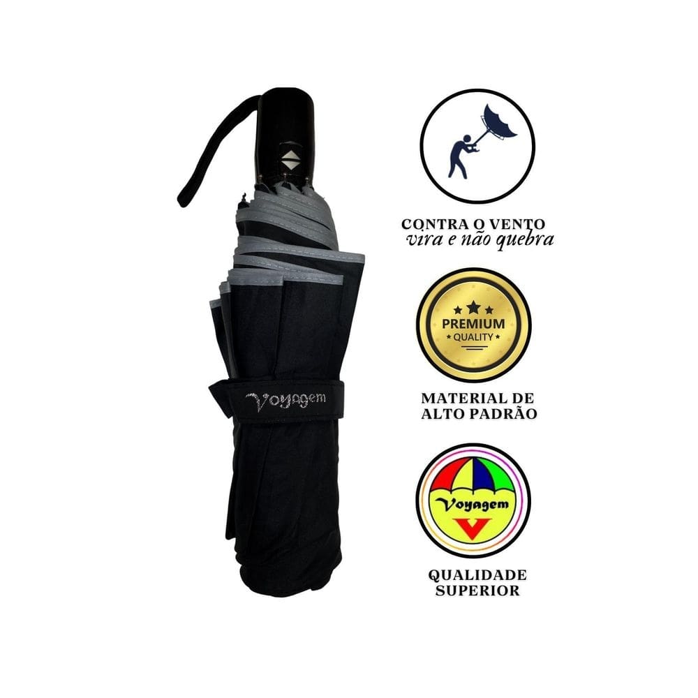 Guarda chuva voyagem abre fecha automático cinza 831l preto