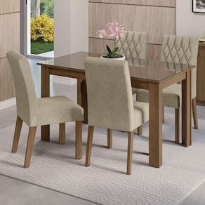 Conjunto Sala De Jantar Mesa Tampo De Vidro 4 Cadeiras Rustic/imperial Celina Madesa