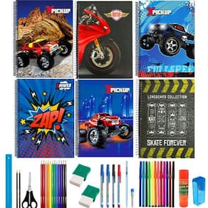 Kit 10 cadernos capa dura grande a4 arame espiral 38 itens