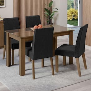 Conjunto Sala De Jantar Mesa Tampo De Vidro 4 Cadeiras Rustic/oxford Antônia Madesa