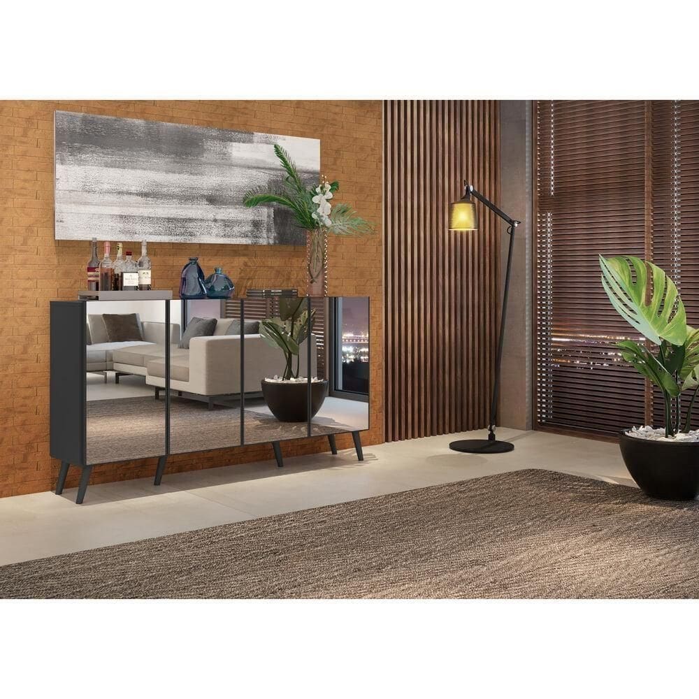 Aparador Buffet 4 Portas Retrô Vegas Multimóveis V3559 Preto