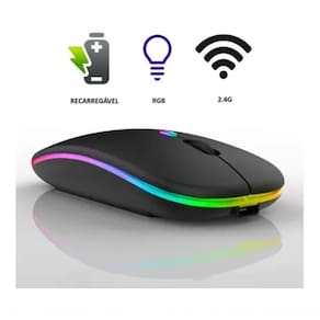 Mouse Bluetooth Sem Fio Slim Led Colorido Recarregável 1600 Dpi