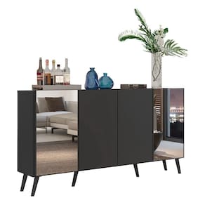 Aparador Buffet 4 Portas Com Espelho Retrô Vegas V3562 Preto Preto