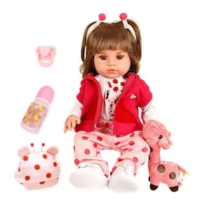 Boneca bebê reborn silicone olhos castanhos girafinha ig-500