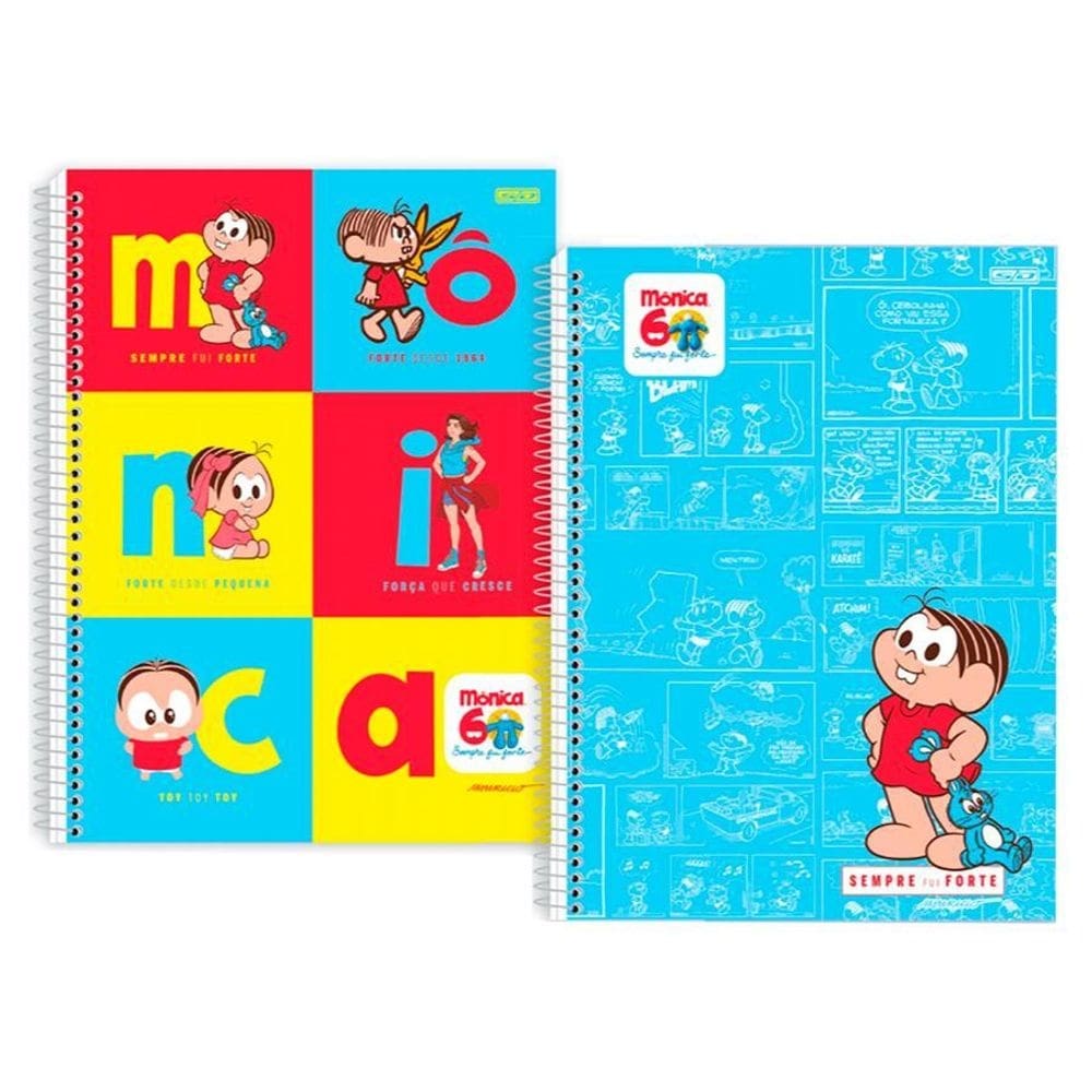 Caderno col espiral turma da monica 60 anos 80 folhas 1mat