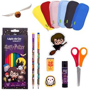 Lapis de cor 12 cores harry potter kit escolar + estojo