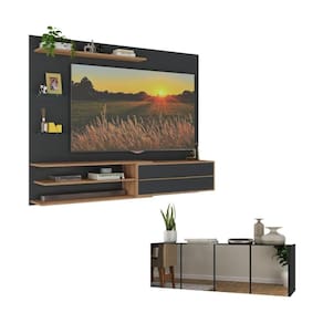 Painel Para Tv Até 65 Polegadas Com Aparador 4 Portas Com Espelho Mp1088 Rustic-preto Rustic-preto